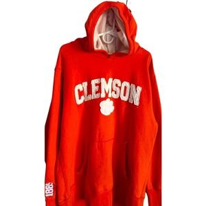 Vtg Clemson‎ University Three Square By Royal Apparel Hoodie Sweatshirt L Orange